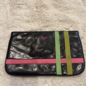Black and Pink Designer leather luxe clutch purse ; Buzz by Jane Fox